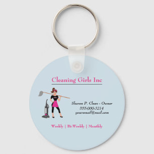 Cartoon Girl with Mop House Cleaning Service Key Ring