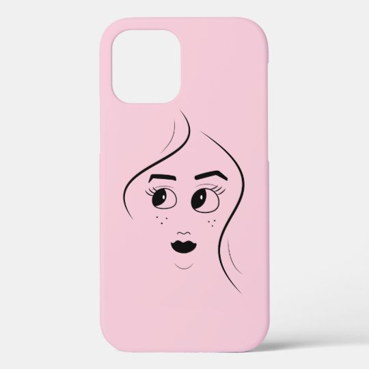 Cartoon girl's face on pink background iPhone 12 case ...