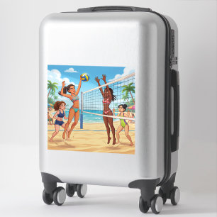 Cartoon Girls Playing Beach Volleyball