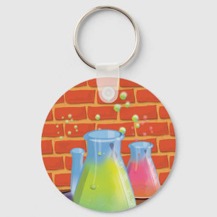 Cartoon Glass Science equipment on a bench Key Ring