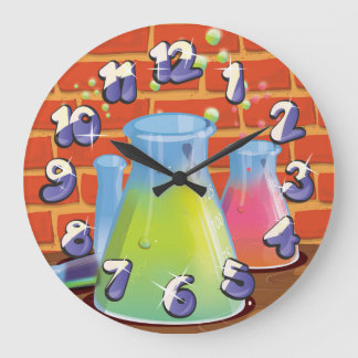Cartoon Glass Science equipment on a bench Large Clock
