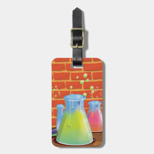 Cartoon Glass Science equipment on a bench Luggage Tag