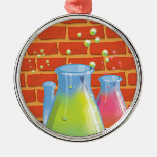 Cartoon Glass Science equipment on a bench Metal Tree Decoration