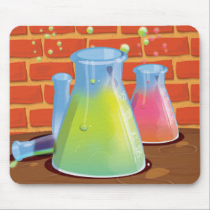 Cartoon Glass Science equipment on a bench Mouse Mat