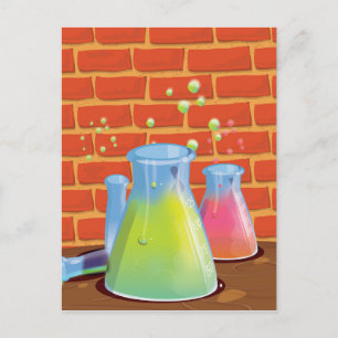 Cartoon Glass Science equipment on a bench Postcard