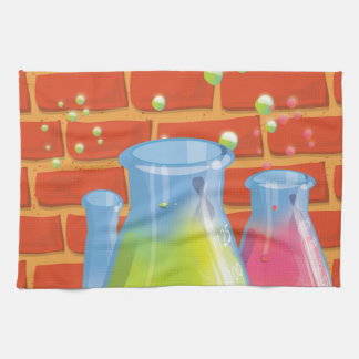 Cartoon Glass Science equipment on a bench Tea Towel