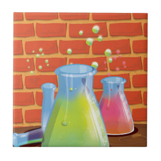 Cartoon Glass Science equipment on a bench Tile