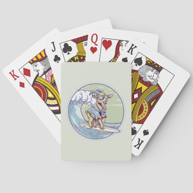 Cartoon goat on a surfboard playing cards (Back)