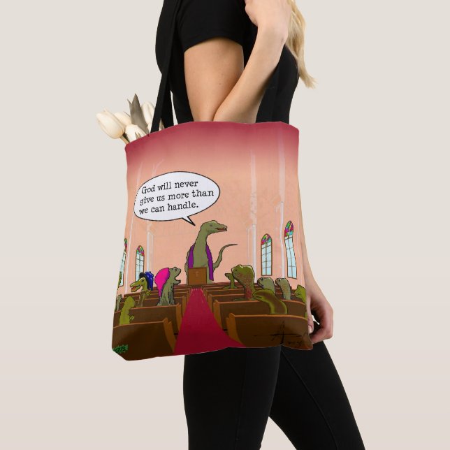 Cartoon God Never Gives Us More Than We Can Handle Tote Bag (Close Up)