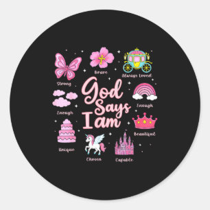 Cartoon God Say I Am Princess Girl Kids Classic Round Sticker