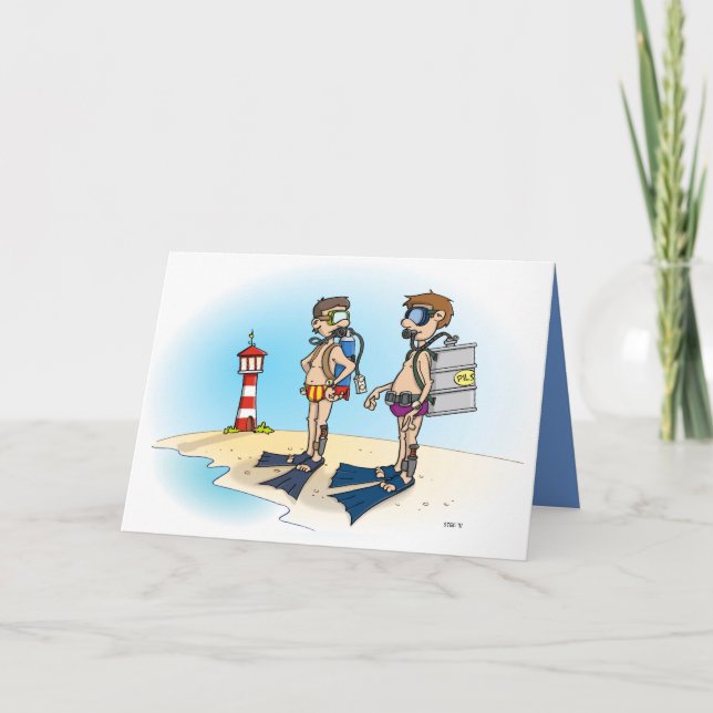 Cartoon; Going on diving vacation. card (Front)