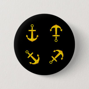 Cartoon Golden Boat Anchor Set 6 Cm Round Badge