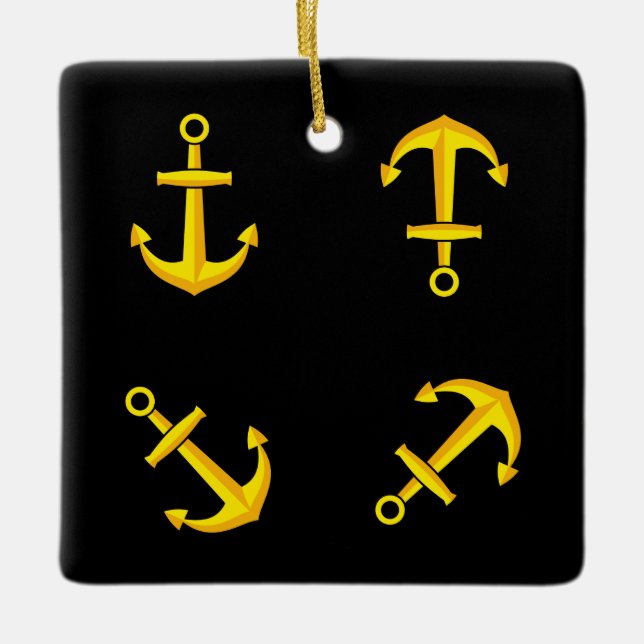 Cartoon Golden Boat Anchor Set Ceramic Ornament (Front)