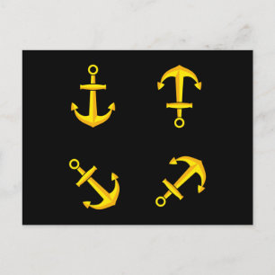 Cartoon Golden Boat Anchor Set Holiday Postcard