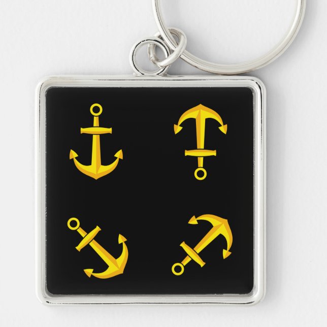 Cartoon Golden Boat Anchor Set Key Ring (Front)