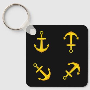 Cartoon Golden Boat Anchor Set Key Ring