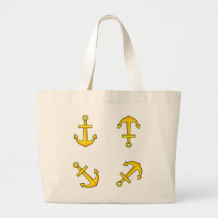 Cartoon Golden Boat Anchor Set Large Tote Bag