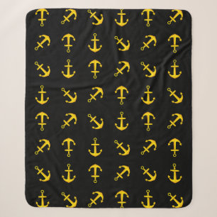 Cartoon Golden Boat Anchor Set Pattern Sherpa Blanket