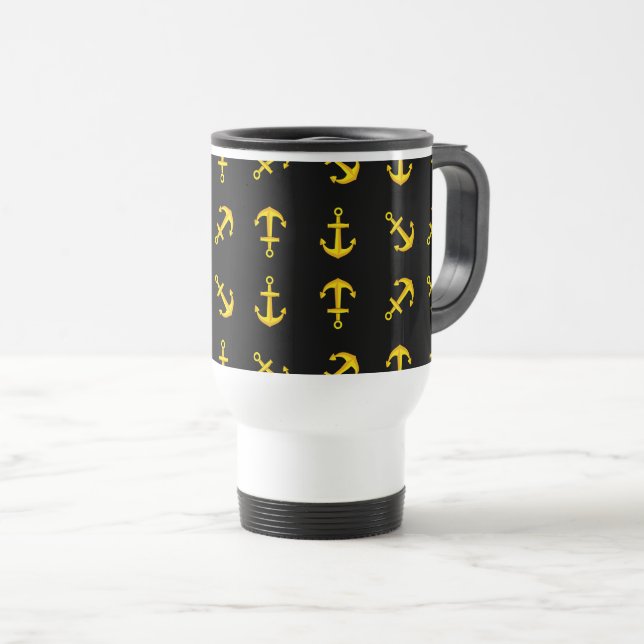 Cartoon Golden Boat Anchor Set Pattern Travel Mug (Front Right)