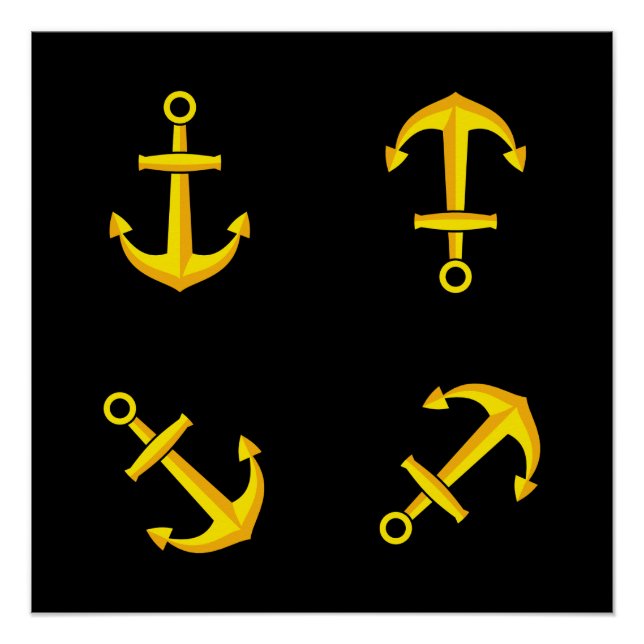 Cartoon Golden Boat Anchor Set Poster (Front)