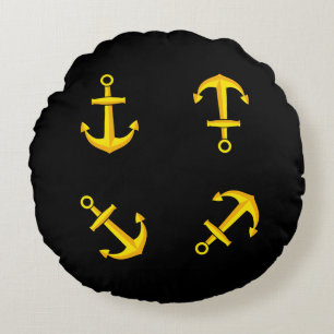 Cartoon Golden Boat Anchor Set Round Cushion