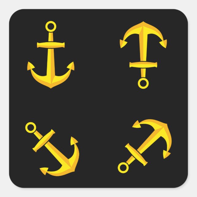 Cartoon Golden Boat Anchor Set Square Sticker (Front)