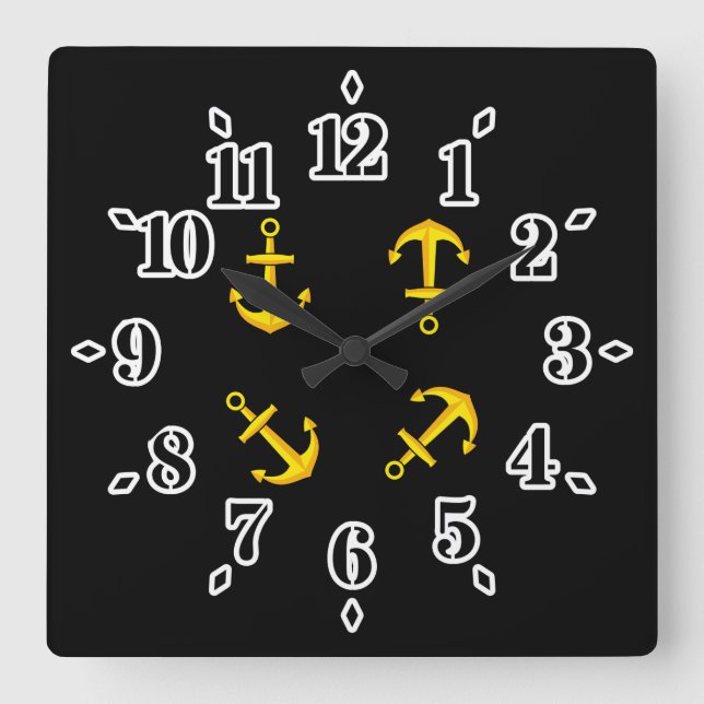 Cartoon Golden Boat Anchor Set Square Wall Clock (Front)