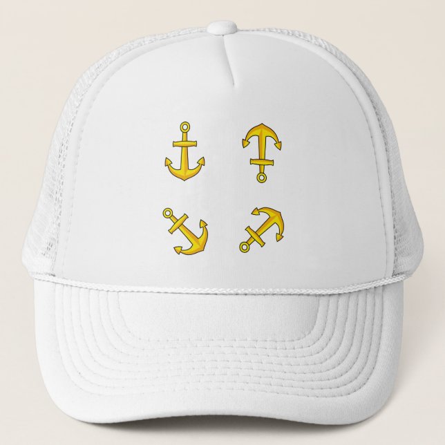 Cartoon Golden Boat Anchor Set Trucker Hat (Front)