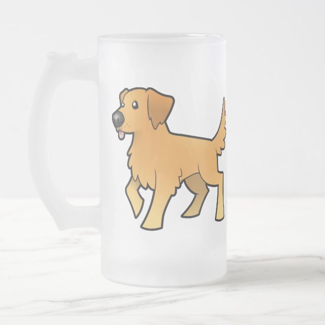 Cartoon Golden Retriever Frosted Glass Beer Mug (Left)