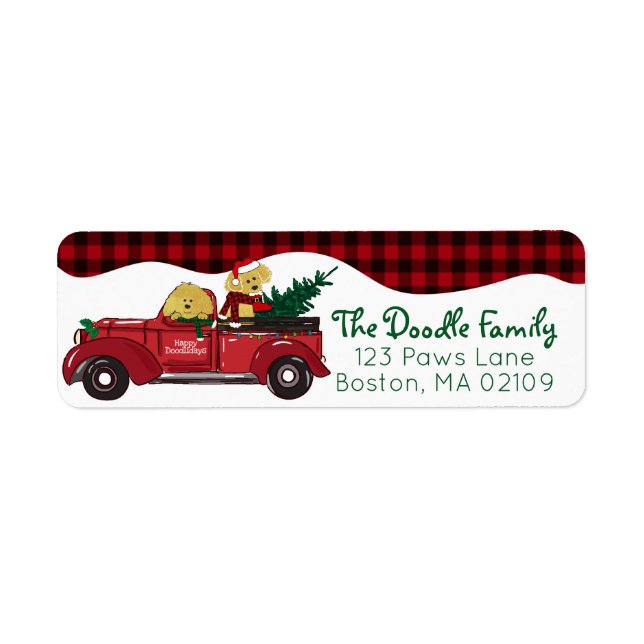 Cartoon Goldendoodles Red Christmas Truck (Front)