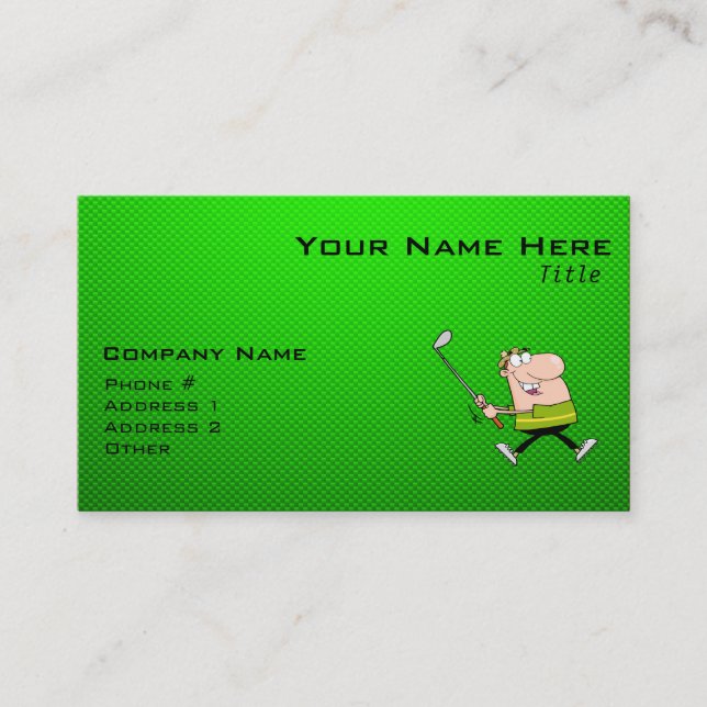 Cartoon Golfer; Green Business Card (Front)