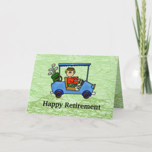 Cartoon Golfer in Cart Retirement Card