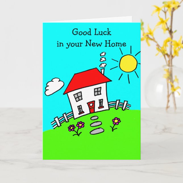 Cartoon Good Luck New Home Card (Yellow Flower)