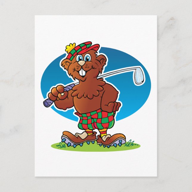 Cartoon Gopher Golfing Postcard (Front)