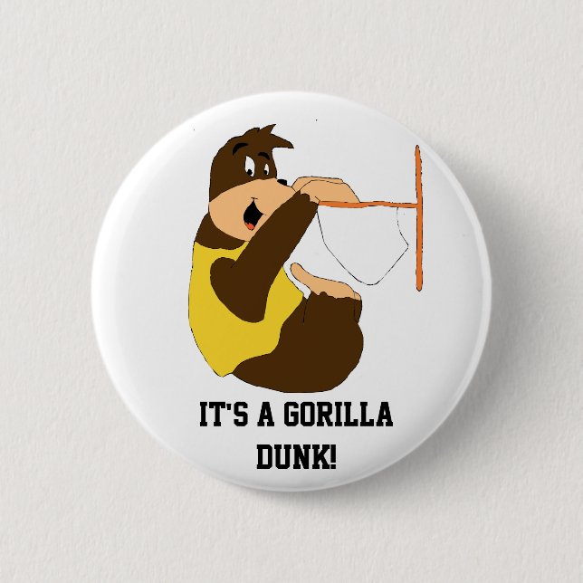 Cartoon Gorilla Slam Dunking 6 Cm Round Badge (Front)