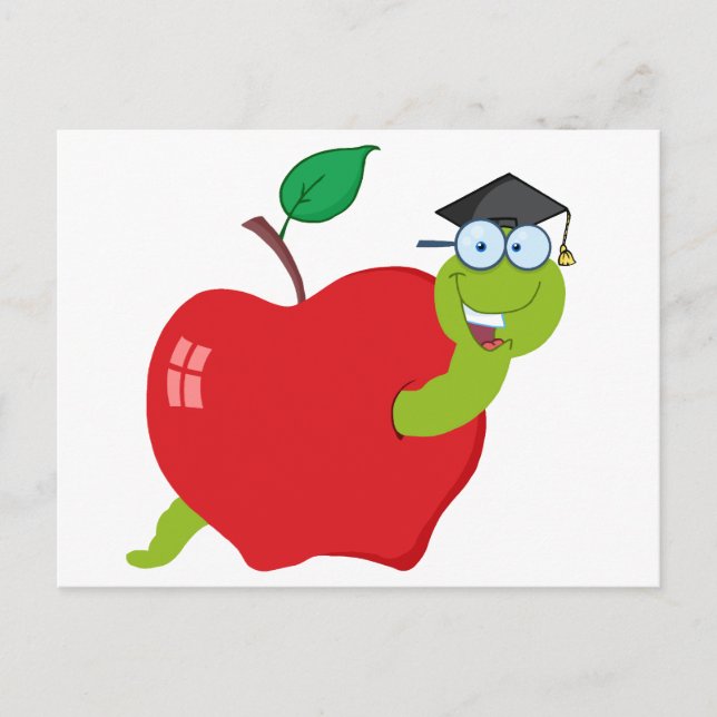 Cartoon Graduate Worm In Apple Announcement Postcard (Front)