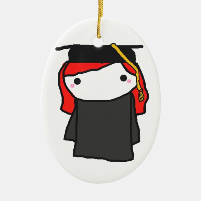 Cartoon Graduation Girl Ceramic Tree Decoration (Front)