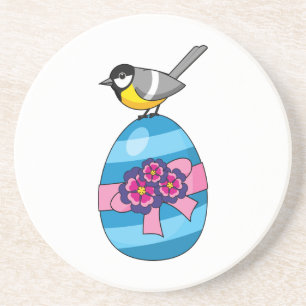 Cartoon Great Tit with Easter Egg Coaster