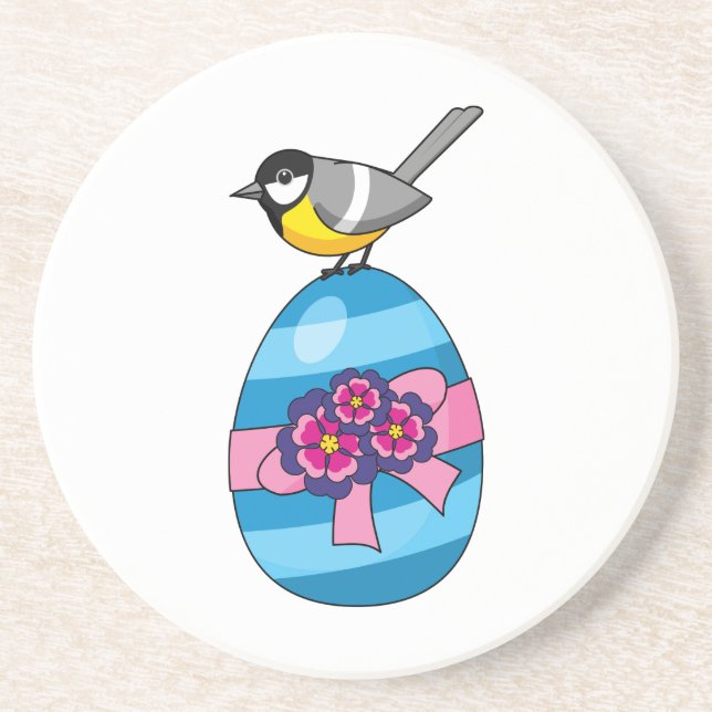 Cartoon Great Tit with Easter Egg Coaster (Front)