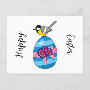 Cartoon Great Tit with Easter Egg Holiday Postcard