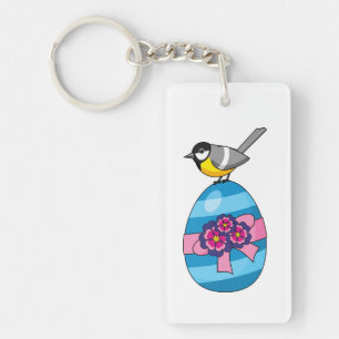 Cartoon Great Tit with Easter Egg Key Ring