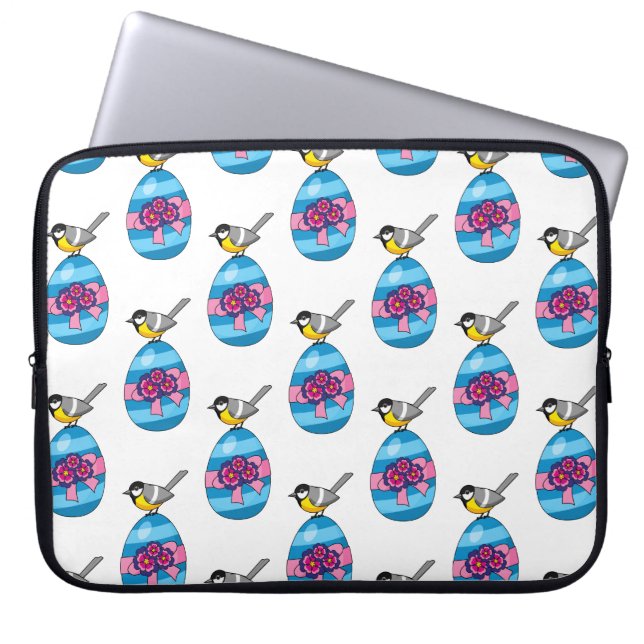 Cartoon Great Tit with Easter Egg Laptop Sleeve (Front)