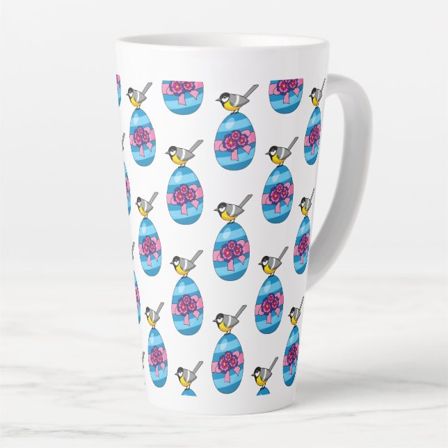 Cartoon Great Tit with Easter Egg Latte Mug (Right Angle)