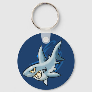 Cartoon Great White Shark Key Ring