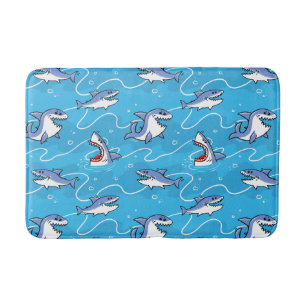 Cartoon Great White Sharks Bath Mat