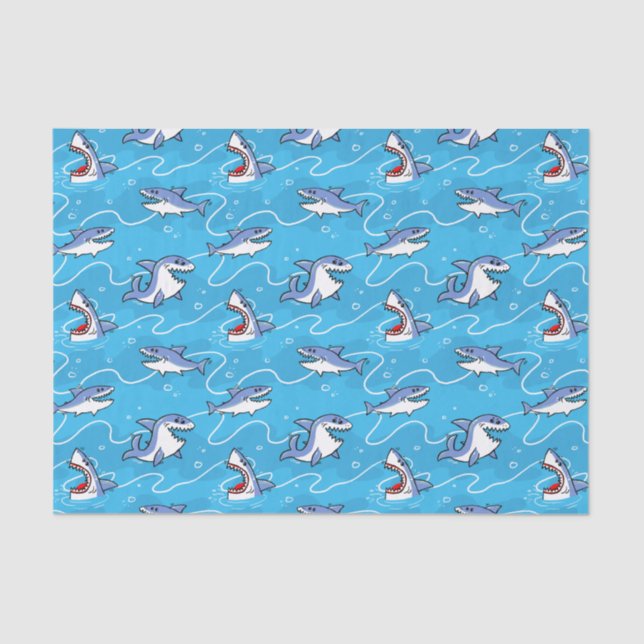 Cartoon Great White Sharks Tissue Paper (Front)