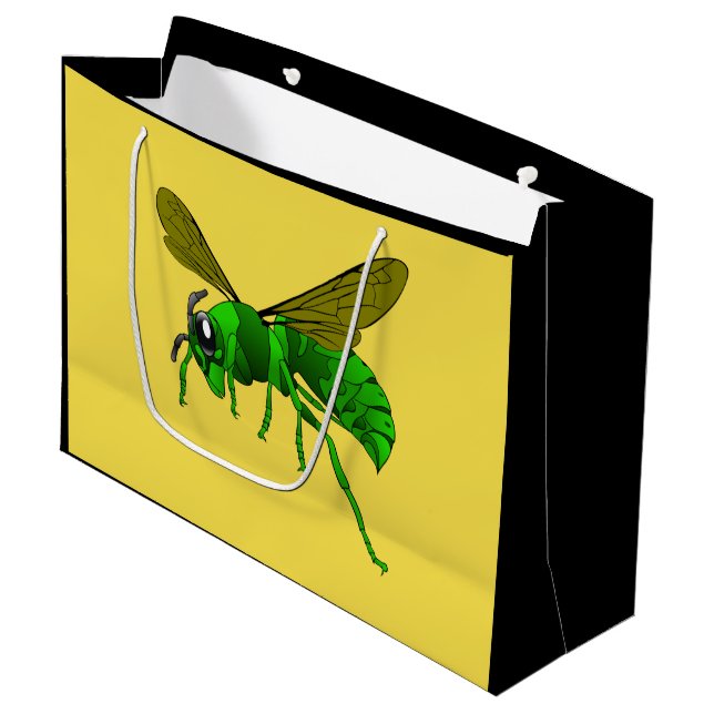 Cartoon green and lime hornet wasp bee large gift bag (Front Angled)