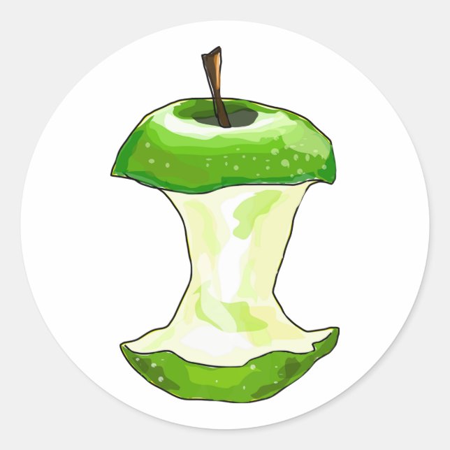 Cartoon Green Apple (Granny Smith) Apple Core Classic Round Sticker (Front)