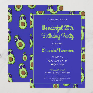 Cartoon Green & Blue Avocado Pattern Birthday Invitation