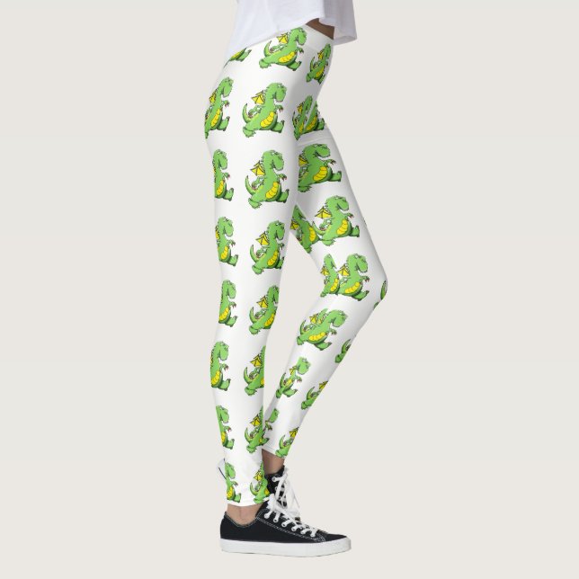 Cartoon green dragon walking on his back feet leggings (Right)